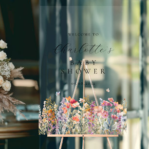 Señal Acrílica Bienvenidos a Baby Shower moderno y con flores sil