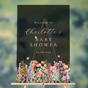 Señal Acrílica Bienvenidos a Baby Shower moderno y con flores sil