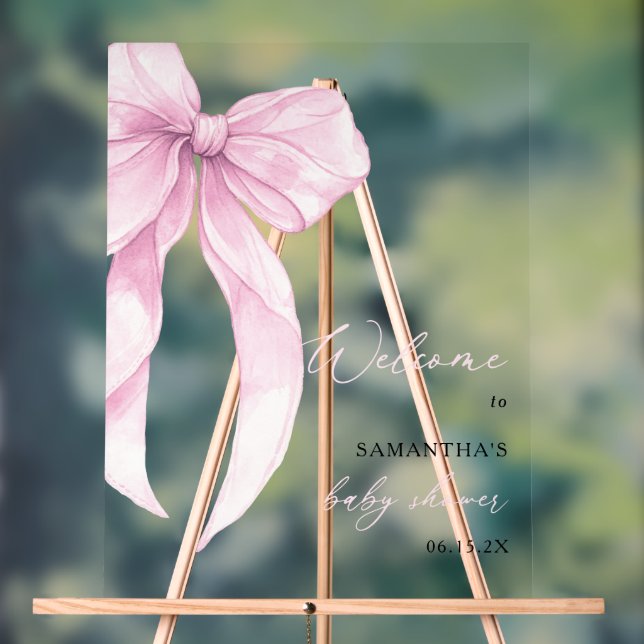 Señal Acrílica Bienvenidos a Baby Shower Pink Bow moderno (Neutral )