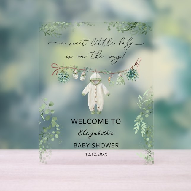 Señal Acrílica Bienvenidos a Baby Shower, ropa de bebé dulce (Neutral )