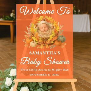 Señal Acrílica Bienvenidos a Baby Shower Rustic Little Acorn Fall
