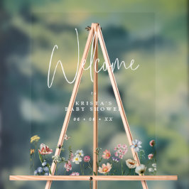 Señal Acrílica Bienvenidos a Baby Shower Wildflowers