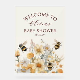 Señal Acrílica Bienvenidos a Bee Wildflower Floral Baby Shower
