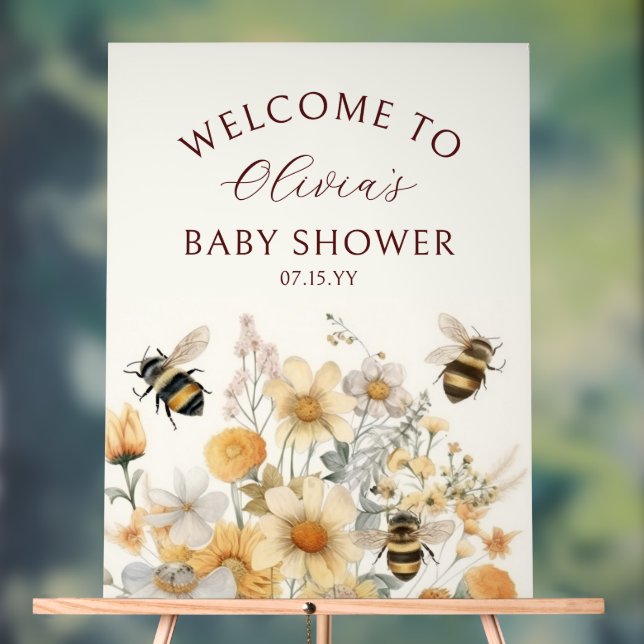 Señal Acrílica Bienvenidos a Bee Wildflower Floral Baby Shower (Neutral )