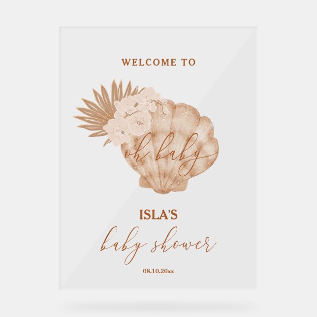 Señal Acrílica Bienvenidos a Boho Seashell Baby Shower (Anverso)