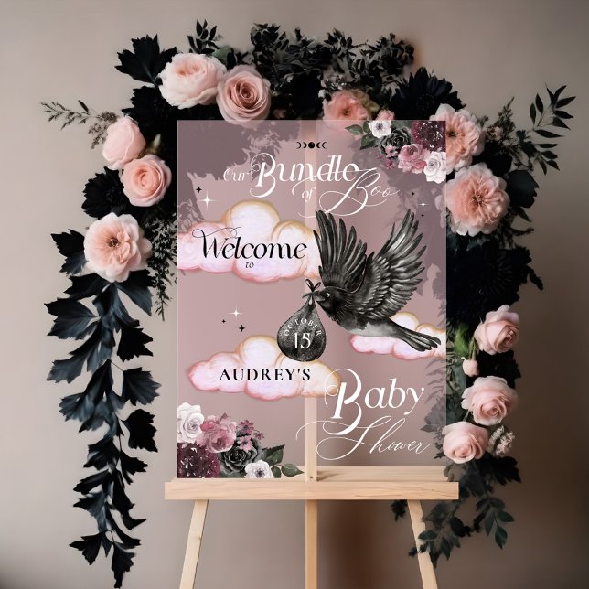 Señal Acrílica Bienvenidos a Boo Raven Baby Shower (Gothic Bundle of Boo Raven Baby Shower Welcome Acrylic Sign)