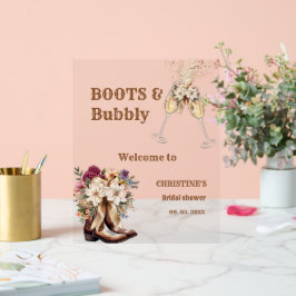 Señal Acrílica Bienvenidos a Boots & Bubbly Boho western Bridal S