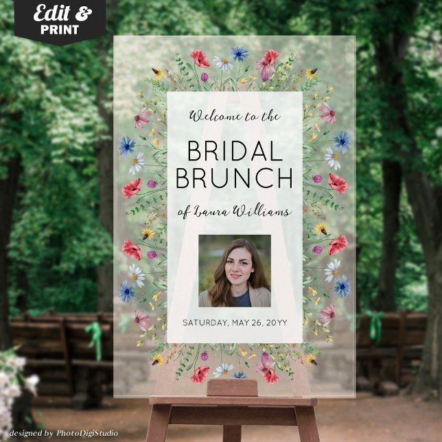 Señal Acrílica Bienvenidos a Brunch Nodal Bridal Shower Bridal (Wildflowers Bridal Shower Bridal Brunch Welcome Acrylic Sign Sheer Floral Welcome Sign)