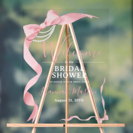 Señal Acrílica Bienvenidos a Coquette Pink Bow & Pearls Bridal Sh