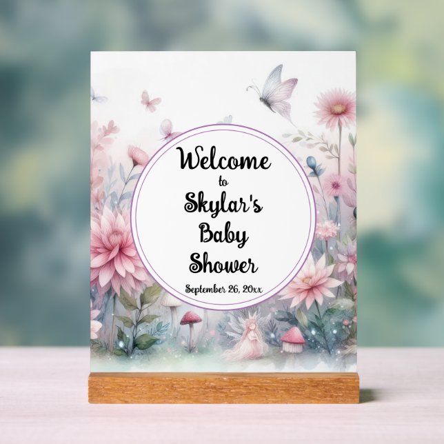 Señal Acrílica Bienvenidos a Fairy Garden Baby Shower (Neutral )