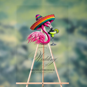 Señal Acrílica Bienvenidos a Flamingo Sombrero y Margarita Fiesta