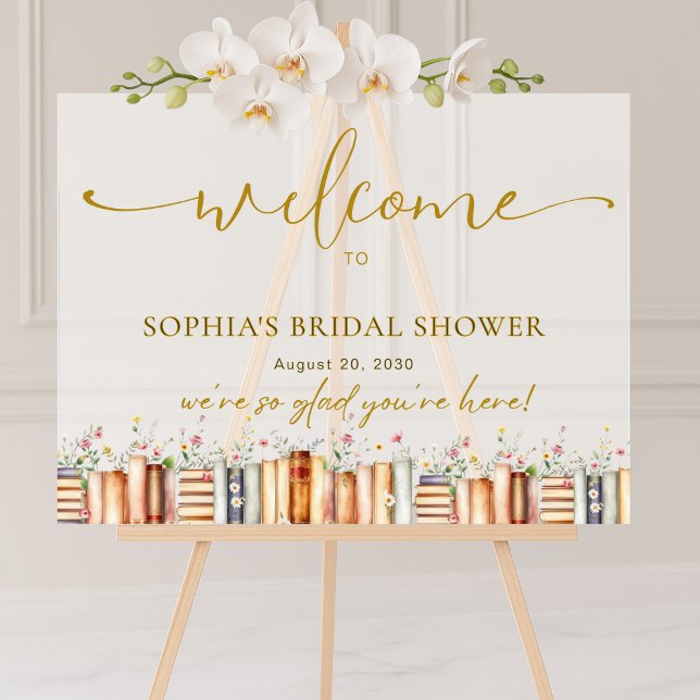 Señal Acrílica Bienvenidos a Floral Book Story Bridal Shower (Subido por el creador)