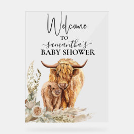 Señal Acrílica Bienvenidos a Highland Cow Calf Baby Shower Boho