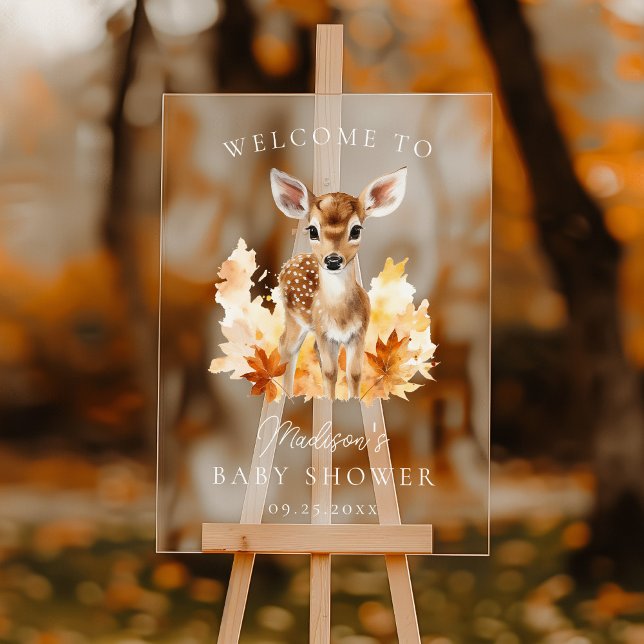 Señal Acrílica Bienvenidos a la Baby Shower de Cute Woodland Deer (Subido por el creador)
