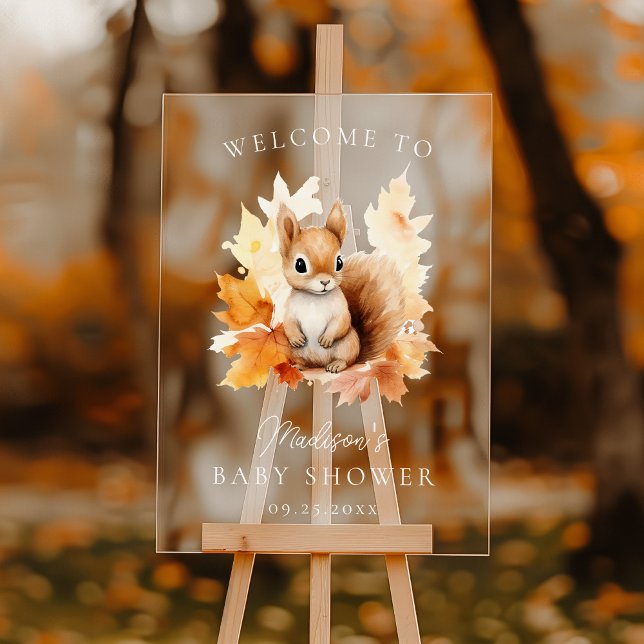 Señal Acrílica Bienvenidos a la Baby Shower de Cute Woodland Squi (Subido por el creador)