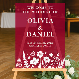 Señal Acrílica Bienvenidos a la Boda de Invierno con Flores de Bo