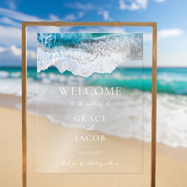 Señal Acrílica Bienvenidos a la Boda Tropical de Olas del Océano  (Subido por el creador)