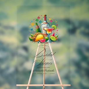 Señal Acrílica Bienvenidos a la ducha de novia Fiesta Tacos y Teq