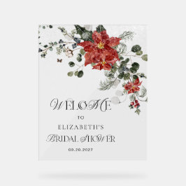 Señal Acrílica Bienvenidos a la ducha de novia floral de invierno