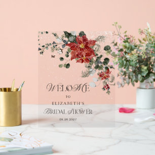 Señal Acrílica Bienvenidos a la ducha de novia floral de invierno