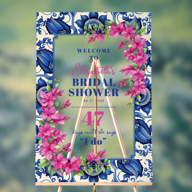 Señal Acrílica Bienvenidos a la ducha de novias con azulejos azul (Neutral )