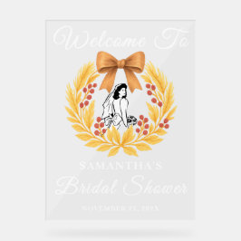 Señal Acrílica Bienvenidos a la ducha de novias de trigo y bayas 