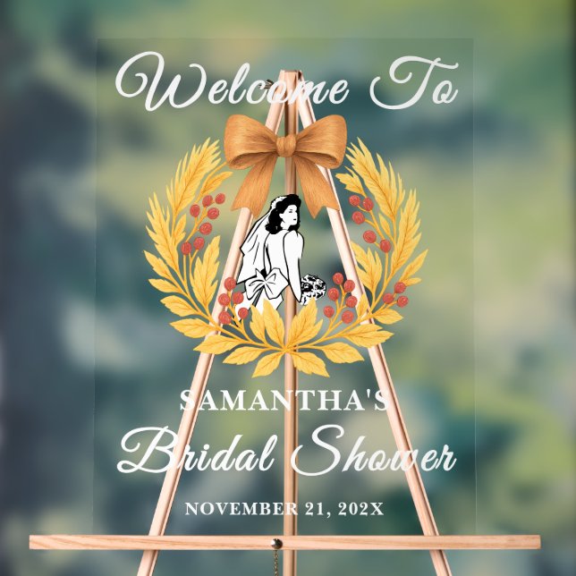 Señal Acrílica Bienvenidos a la ducha de novias de trigo y bayas  (Neutral )