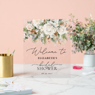 Señal Acrílica Bienvenidos a la elegante ducha nupcial con flores