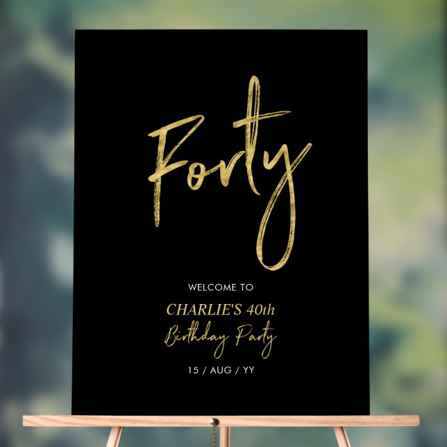 Señal Acrílica Bienvenidos a la fiesta de cumpleaños Gold & Black (Neutral )