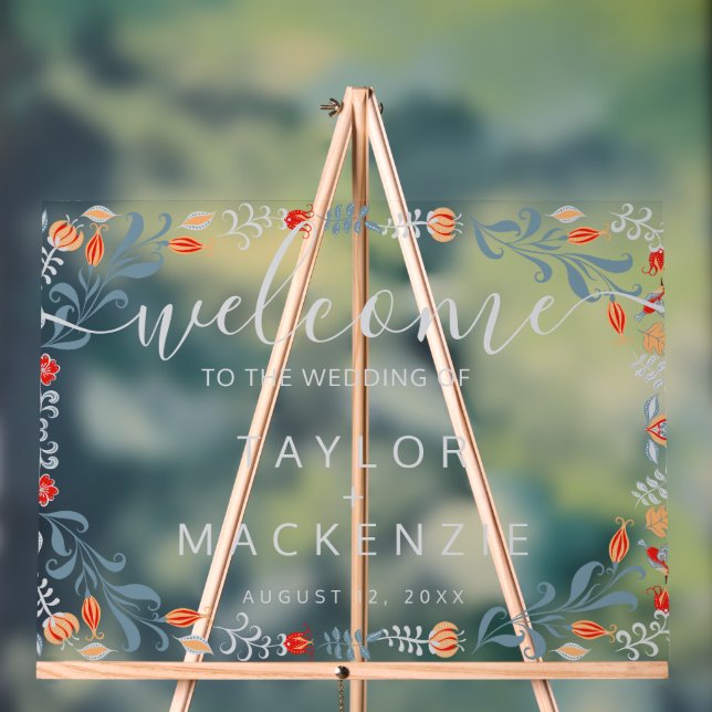 Señal Acrílica Bienvenidos a la flor moderna personalizada boda (Neutral )