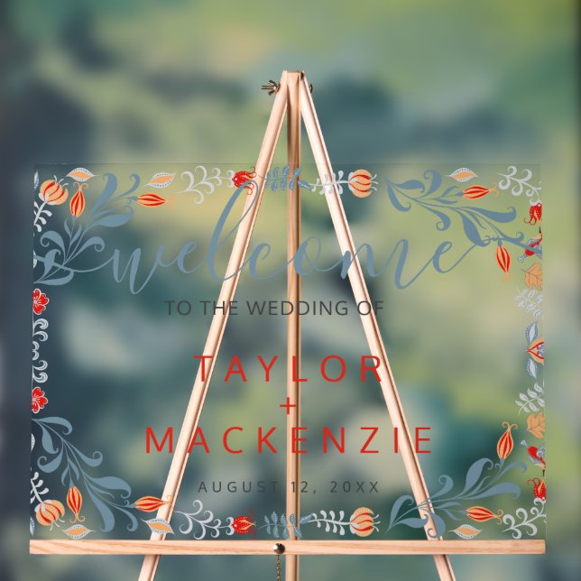 Señal Acrílica Bienvenidos a la flor moderna personalizada boda (Neutral )