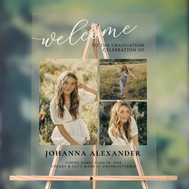Señal Acrílica Bienvenidos a la graduación de 3 fotos de la perso (Neutral )
