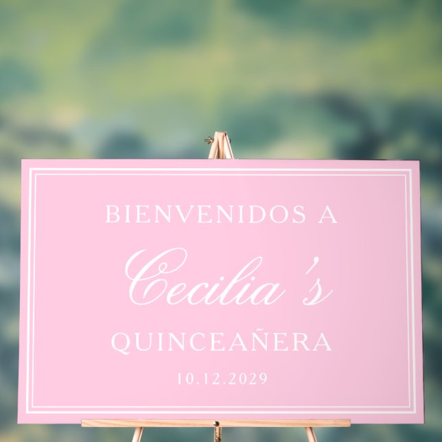 Señal Acrílica Bienvenidos a la Quinceañera Pink Welcome Birday (Neutral )