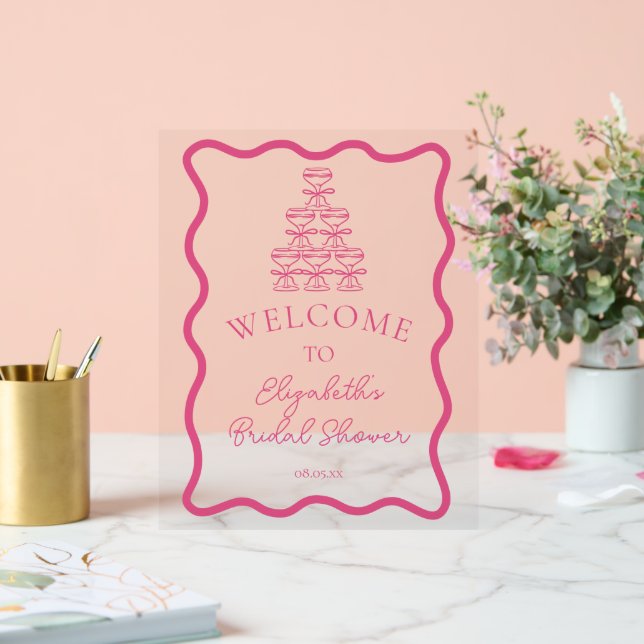 Señal Acrílica Bienvenidos a la Torre de Champagne y el marco ond (Boda)