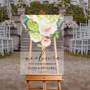 Señal Acrílica Bienvenidos a las flores de nuestra boda 