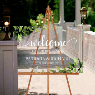 Señal Acrílica Bienvenidos a Nuestra Boda de Comienzo de Verde