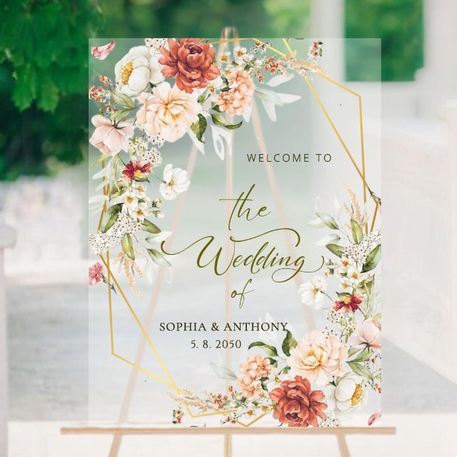 Señal Acrílica Bienvenidos a nuestra geométrica de oro de follaje (Subido por el creador)