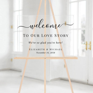 Señal Acrílica Bienvenidos a Nuestra Historia de Amor Boda