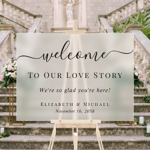 Señal Acrílica Bienvenidos a Nuestra Historia de Amor Boda Escarc