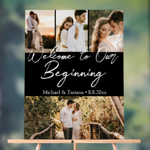Señal Acrílica bienvenidos a nuestro comienzo boda 4 fotos negro