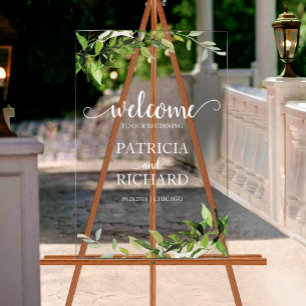 Señal Acrílica Bienvenidos a nuestro comienzo de boda con vegetac