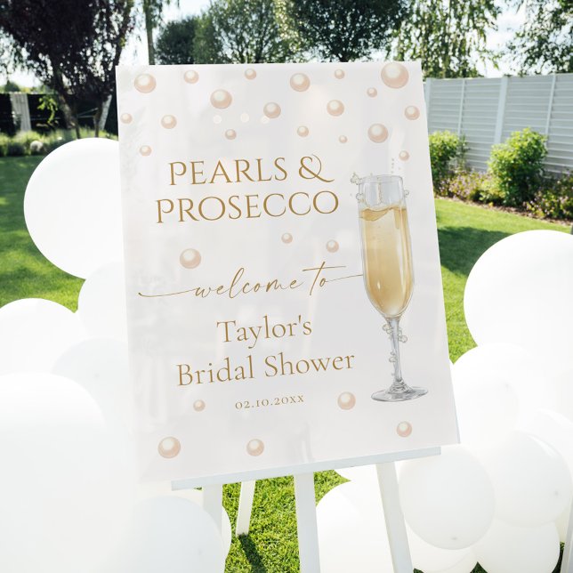 Señal Acrílica Bienvenidos a Pearls y Prosecco Bridal Shower (Subido por el creador)