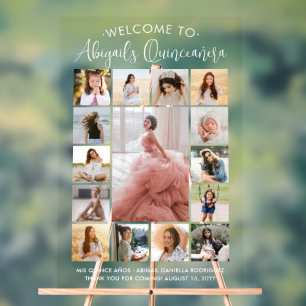 Señal Acrílica Bienvenidos a Quinceañera 15 Collage de fotos Cump