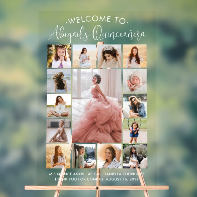 Señal Acrílica Bienvenidos a Quinceañera 15 Collage de fotos Cump (Neutral )