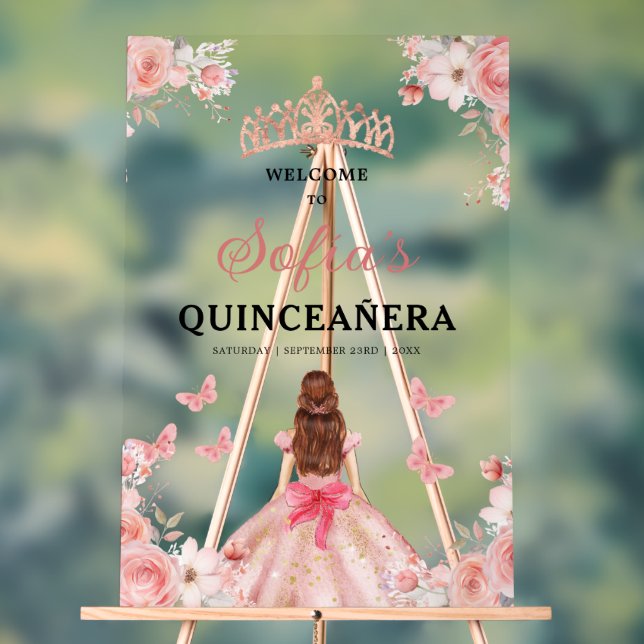 Señal Acrílica Bienvenidos a Quinceañera, Princesa de Oro Rosa de (Neutral )