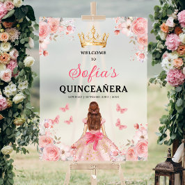 Señal Acrílica Bienvenidos a Quinceañera, Princesa de Oro Rosa de