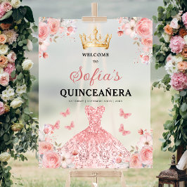 Señal Acrílica Bienvenidos a Quinceañera, Princesa de Oro Rosa de