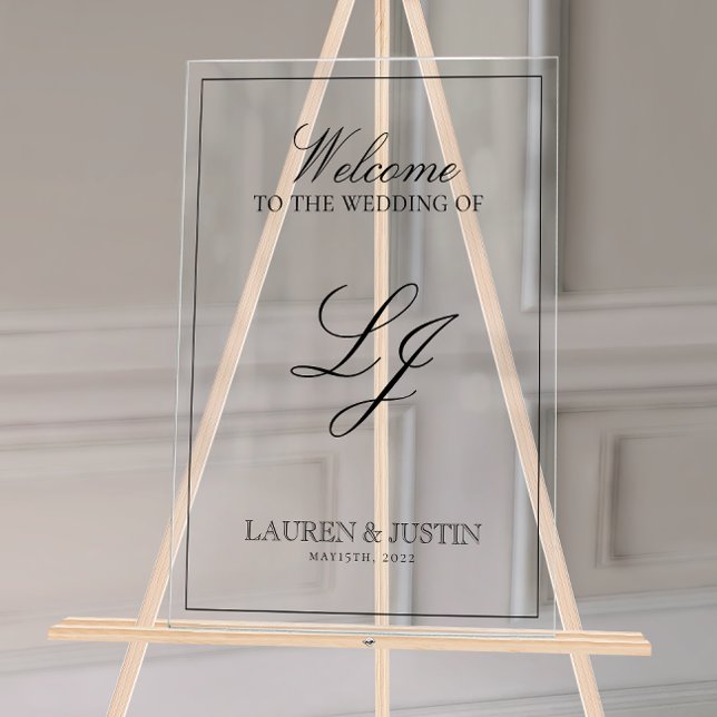 Señal Acrílica Bienvenidos a un Monograma Moderno con escritura e (Wedding Welcome Sign!)