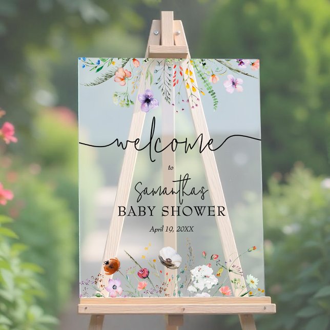 Señal Acrílica Bienvenidos a Wildflower Baby Shower (Wildflower baby shower Welcome acrylic sign, choose any size)