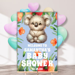 Señal Acrílica Bienvenidos al Baby Shower Cute Floral Koala Blue